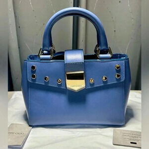 Jimmy Choo Lockett Leather Studded Tote Bag With Crossbody Strap Denim VGC